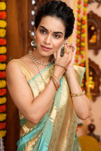 Load image into Gallery viewer, Splendorous Firozi Organza Silk Saree With Magnificat Blouse Piece Bvipul