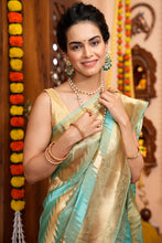 Load image into Gallery viewer, Splendorous Firozi Organza Silk Saree With Magnificat Blouse Piece Bvipul