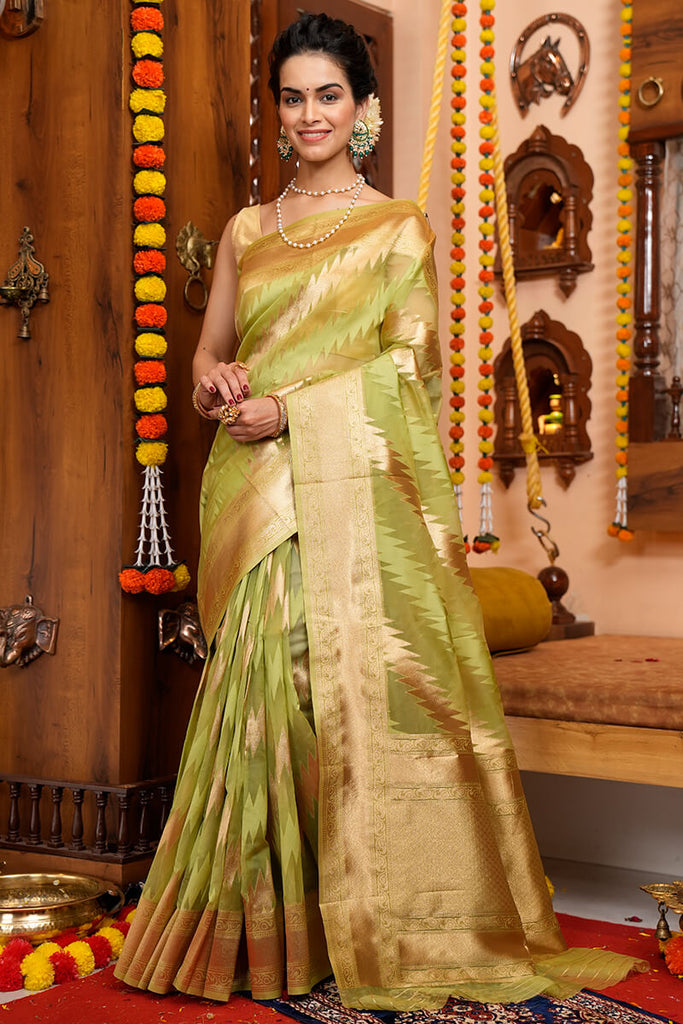 Profuse Green Organza Silk Saree With Felicitous Blouse Piece Bvipul