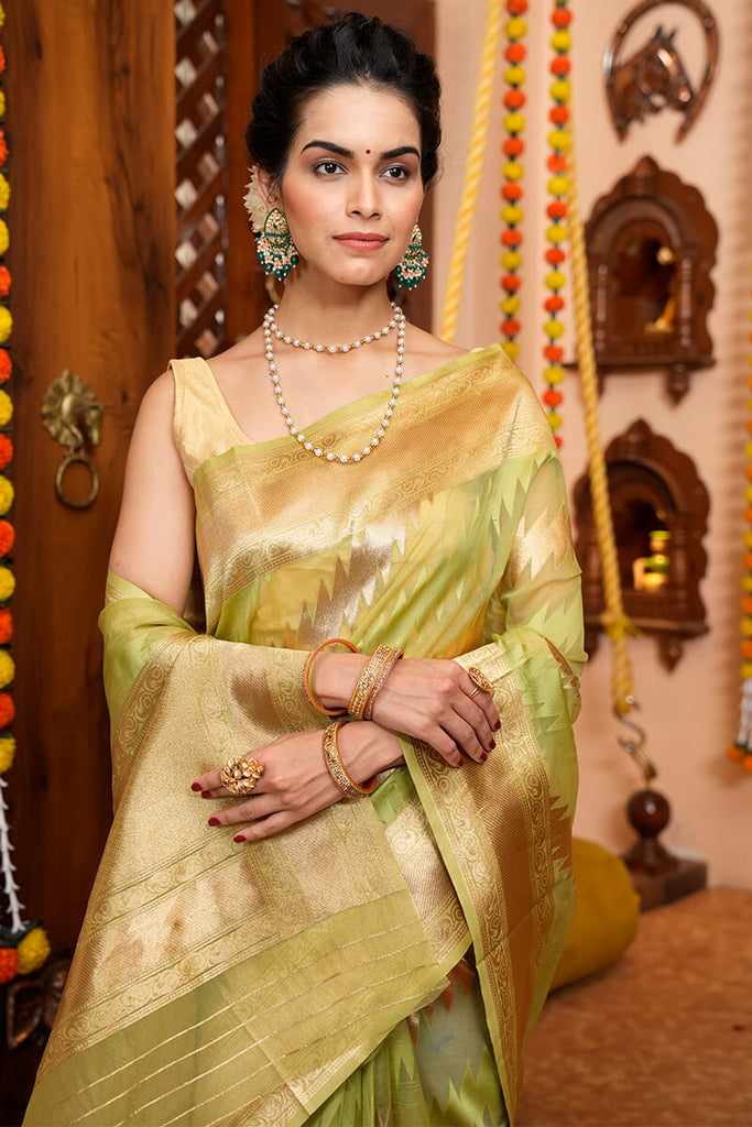 Profuse Green Organza Silk Saree With Felicitous Blouse Piece Bvipul