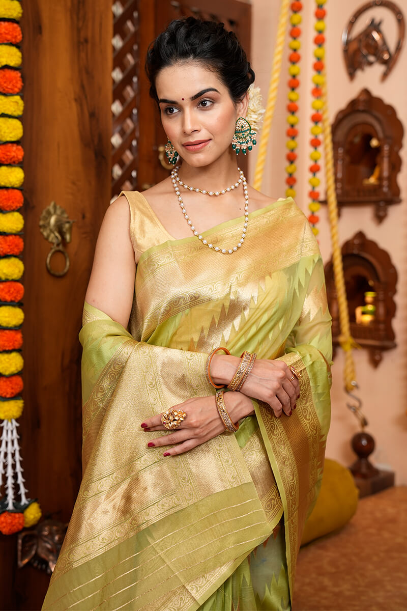 Profuse Green Organza Silk Saree With Felicitous Blouse Piece Bvipul