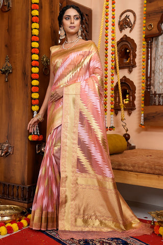 Supernal Pink Organza Silk Saree With Smashing Blouse Piece Bvipul