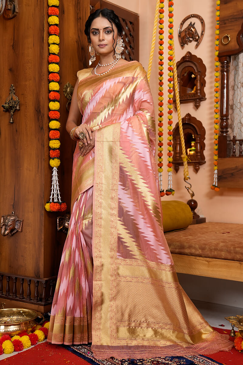 Supernal Pink Organza Silk Saree With Smashing Blouse Piece Bvipul