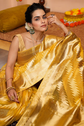 Tremendous Yellow Organza Silk Saree With Redolent Blouse Piece Bvipul