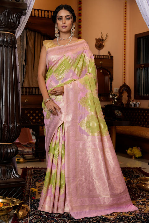 Incomparable Green Linen Cotton Silk Saree With Elaborate Blouse Piece Bvipul Main image