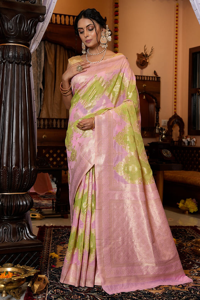 Incomparable Green Linen Cotton Silk Saree With Elaborate Blouse Piece Bvipul