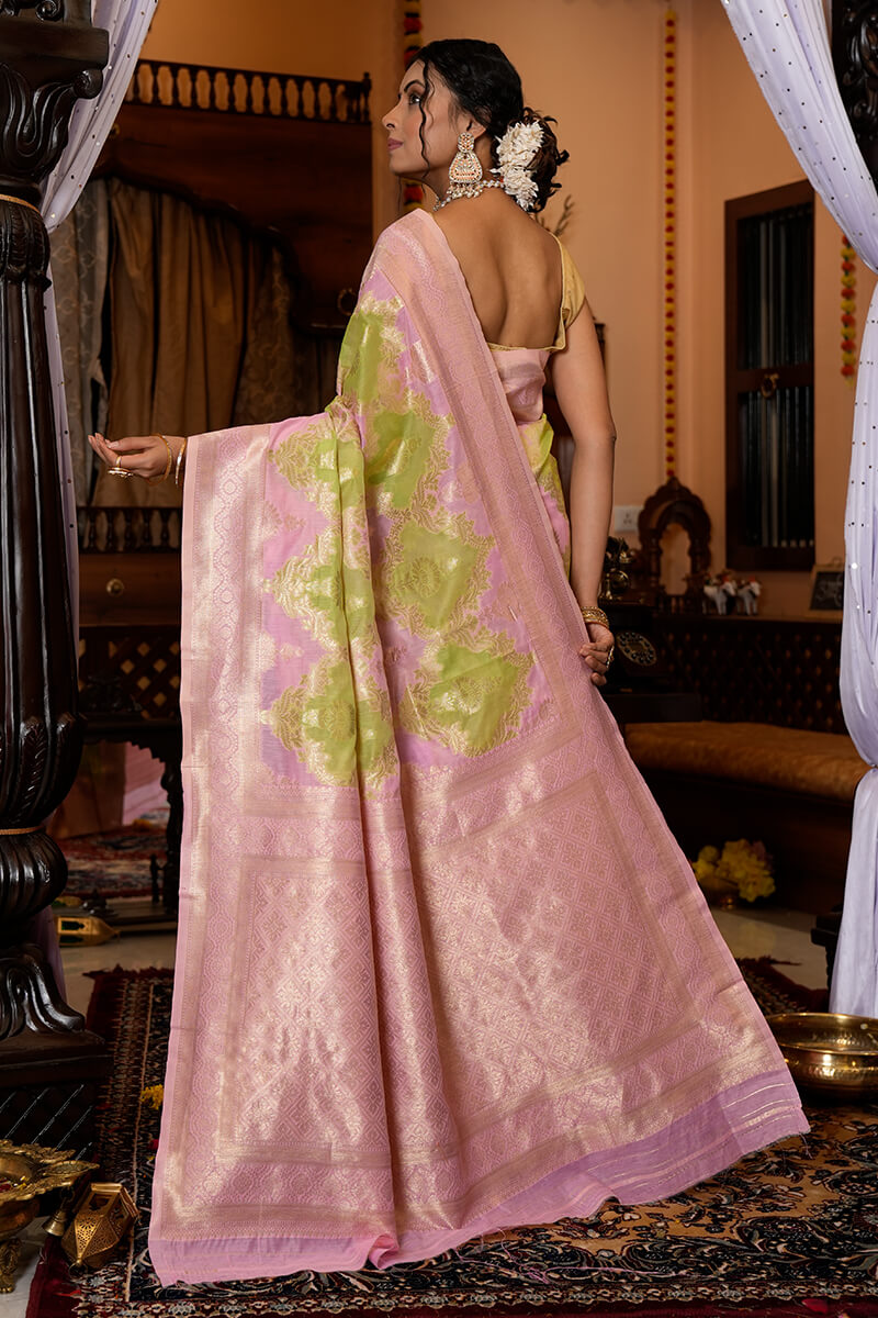 Incomparable Green Linen Cotton Silk Saree With Elaborate Blouse Piece Bvipul
