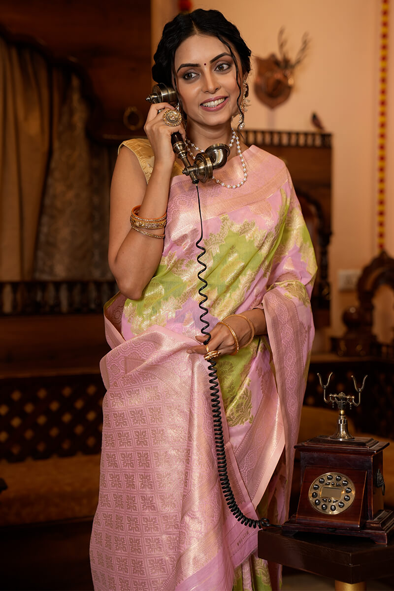 Incomparable Green Linen Cotton Silk Saree With Elaborate Blouse Piece Bvipul