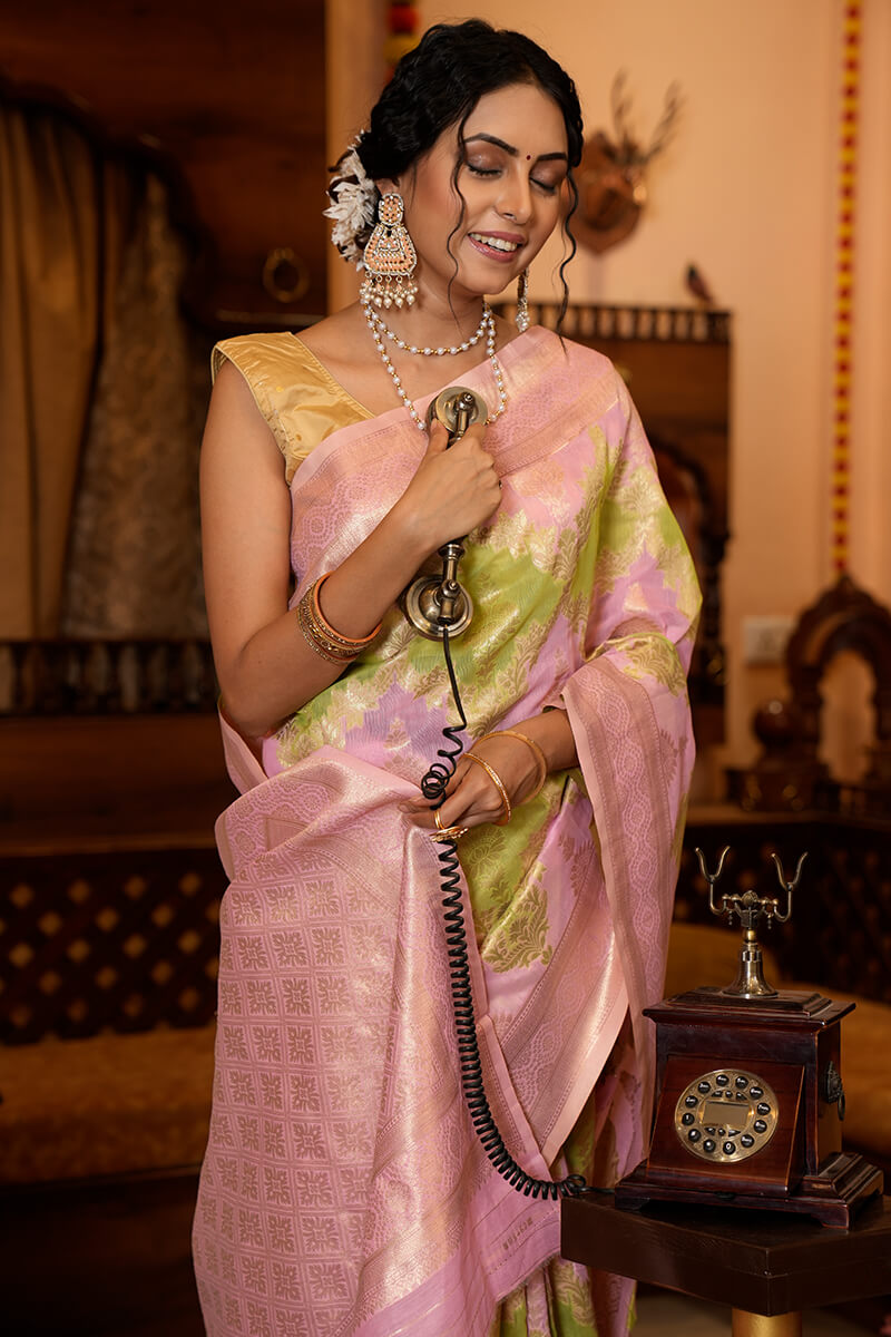 Incomparable Green Linen Cotton Silk Saree With Elaborate Blouse Piece Bvipul