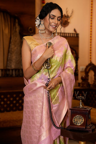 Incomparable Green Linen Cotton Silk Saree With Elaborate Blouse Piece Bvipul