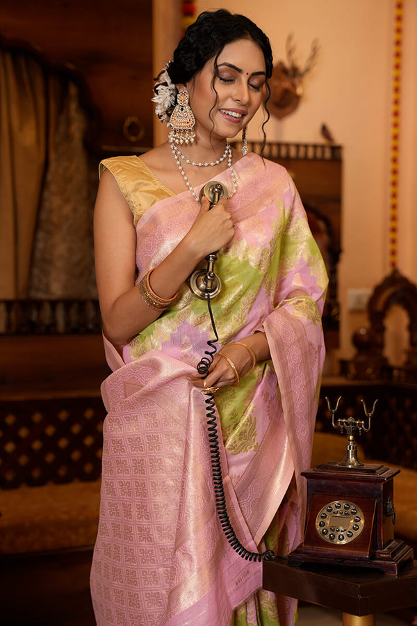 Incomparable Green Linen Cotton Silk Saree With Elaborate Blouse Piece Bvipul