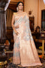 Glittering Grey Linen Cotton Silk Saree With Epiphany Blouse Piece Bvipul