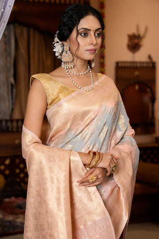 Glittering Grey Linen Cotton Silk Saree With Epiphany Blouse Piece Bvipul