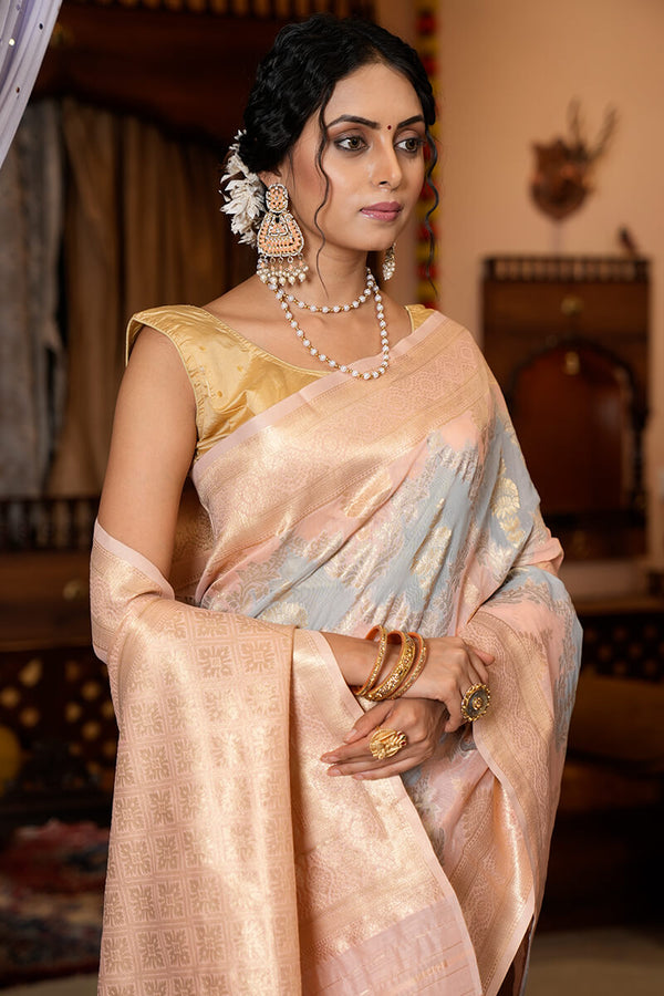 Glittering Grey Linen Cotton Silk Saree With Epiphany Blouse Piece Bvipul
