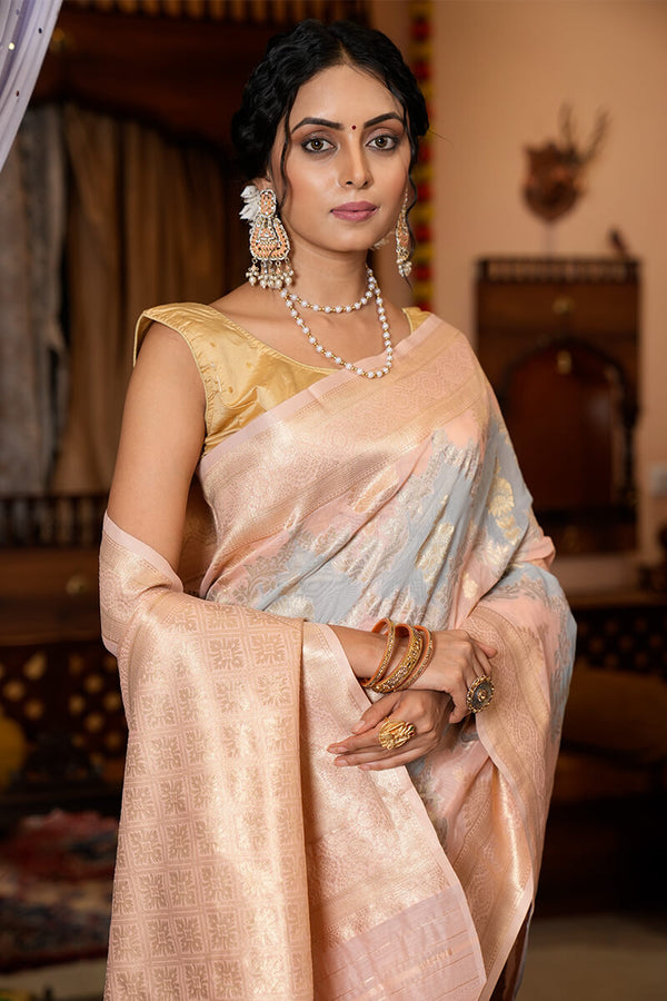 Glittering Grey Linen Cotton Silk Saree With Epiphany Blouse Piece Bvipul