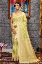 Load image into Gallery viewer, Trendy Mehndi Linen Cotton Silk Saree With Flattering Blouse Piece Bvipul