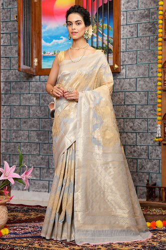Extraordinary Silver Linen Cotton Silk Saree With Lovely Blouse Piece Bvipul