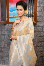 Load image into Gallery viewer, Extraordinary Silver Linen Cotton Silk Saree With Lovely Blouse Piece Bvipul
