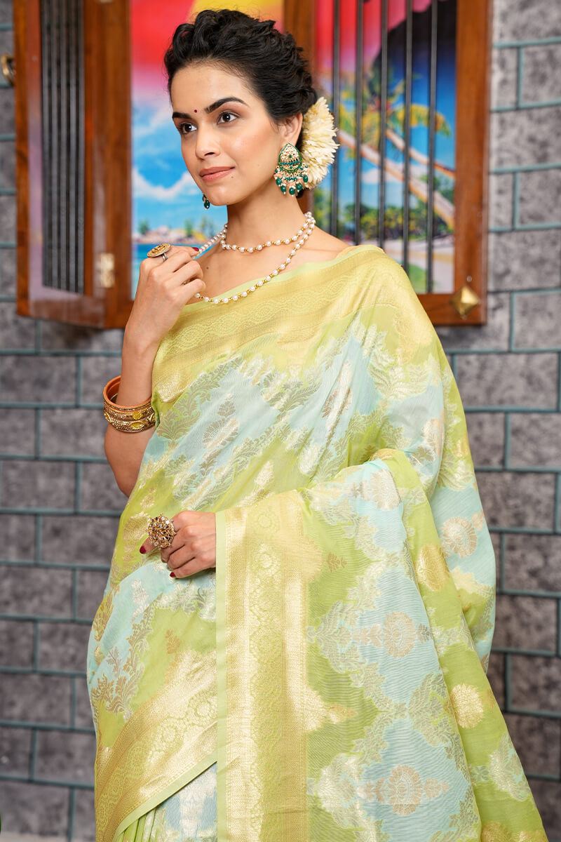 Sophisticated Sky Linen Cotton Silk Saree With Energetic Blouse Piece Bvipul
