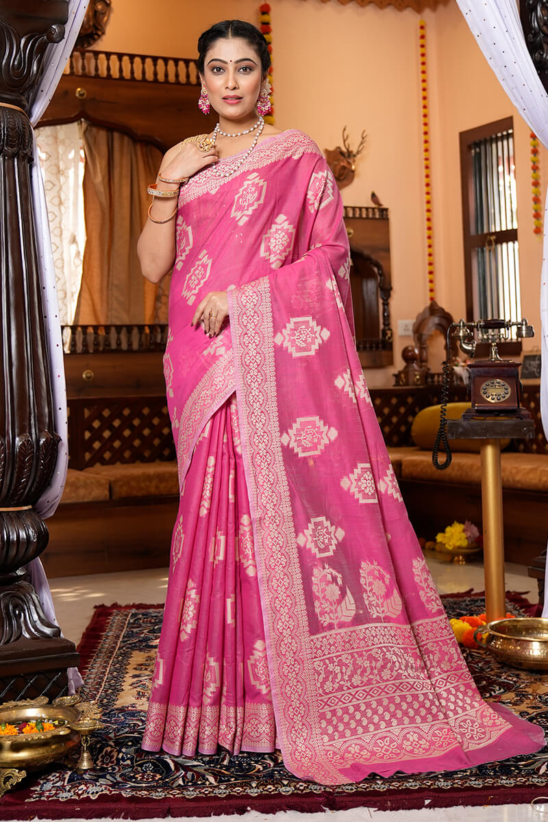Attractive Dark Pink Linen Silk Saree With Refreshing Blouse Piece Bvipul Main image