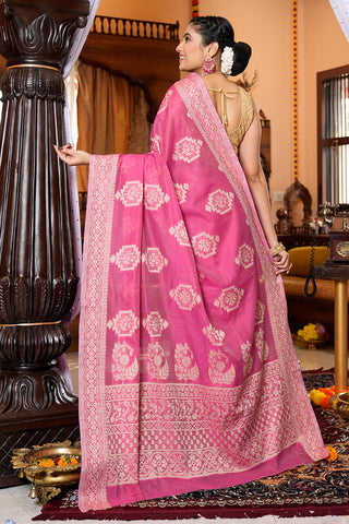 Attractive Dark Pink Linen Silk Saree With Refreshing Blouse Piece Bvipul