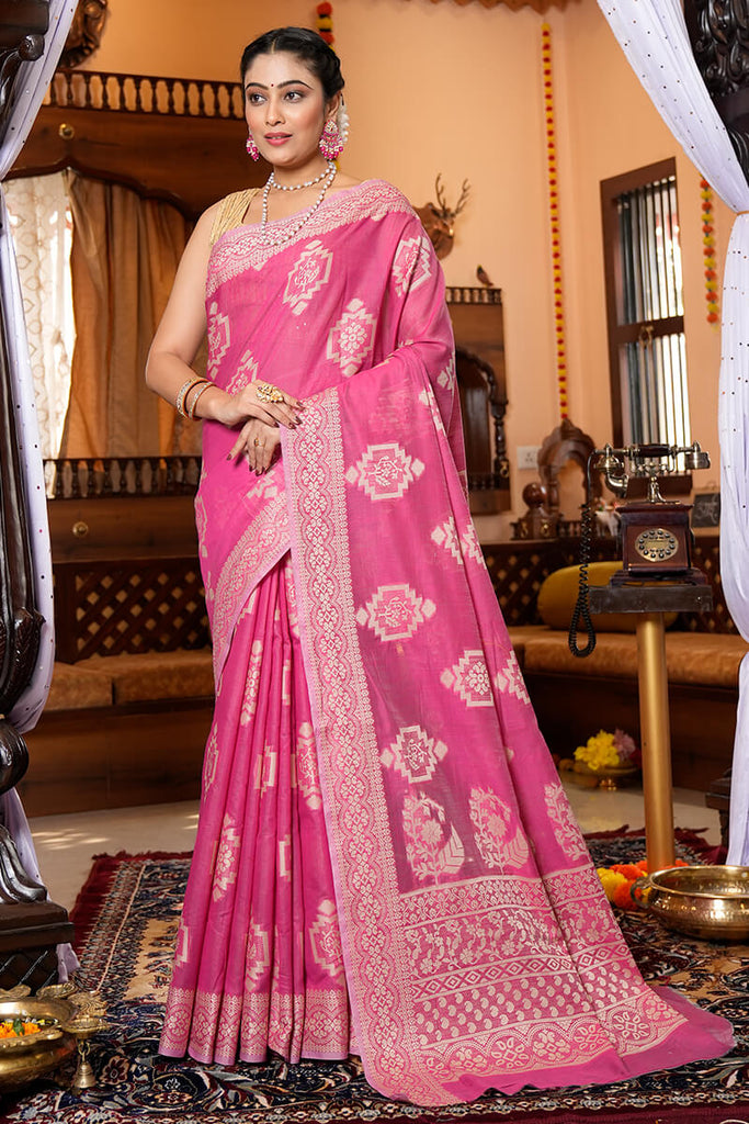 Attractive Dark Pink Linen Silk Saree With Refreshing Blouse Piece Bvipul