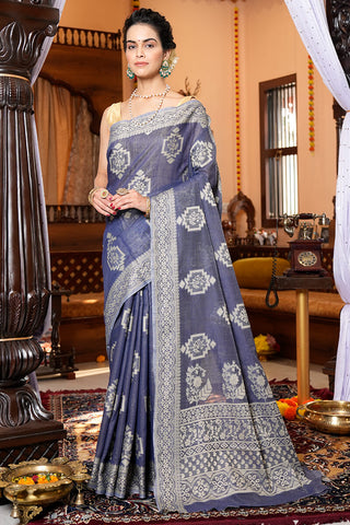 Wonderful Grey Linen Silk Saree With Gorgeous Blouse Piece Bvipul