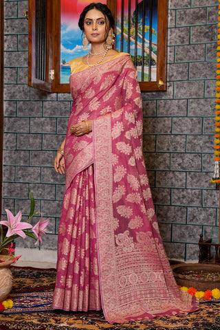 Skinny Dark Pink Linen Silk Saree With Capricious Blouse Piece Bvipul