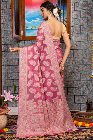 Skinny Dark Pink Linen Silk Saree With Capricious Blouse Piece Bvipul