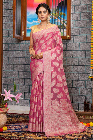 Skinny Dark Pink Linen Silk Saree With Capricious Blouse Piece Bvipul