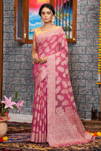 Load image into Gallery viewer, Skinny Dark Pink Linen Silk Saree With Capricious Blouse Piece Bvipul