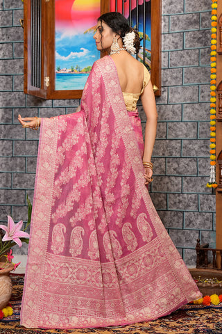 Dazzling Dark Pink Linen Silk Saree With Phenomenal Blouse Piece Bvipul