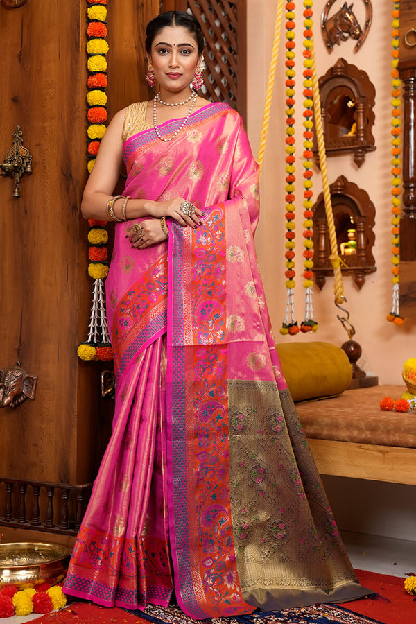 Invaluable Pink Soft Banarasi Silk Saree With Lagniappe Blouse Piece Bvipul