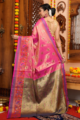Invaluable Pink Soft Banarasi Silk Saree With Lagniappe Blouse Piece Bvipul
