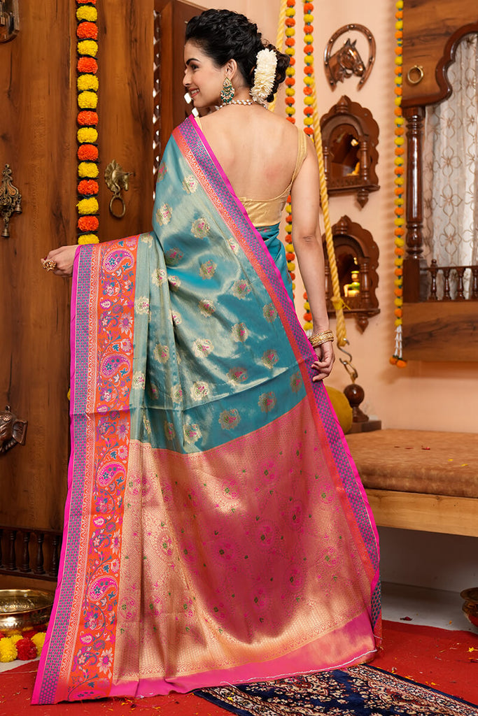 Staring Rama Soft Banarasi Silk Saree With Palimpsest Blouse Piece Bvipul