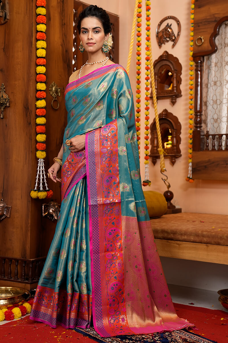 Staring Rama Soft Banarasi Silk Saree With Palimpsest Blouse Piece Bvipul Main image