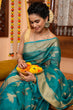 Load image into Gallery viewer, Girlish Firozi Organza Silk Saree With Demanding Blouse Piece Bvipul