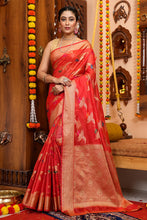 Load image into Gallery viewer, Blooming Red Organza Silk Saree With Conflate Blouse Piece Bvipul