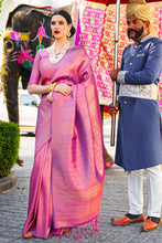 Load image into Gallery viewer, Mesmeric Purple Kanjivaram Silk Saree With Snappy Blouse Piece Bvipul