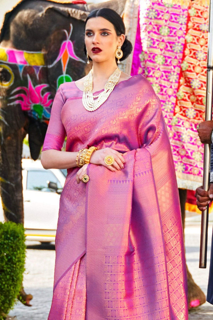 Mesmeric Purple Kanjivaram Silk Saree With Snappy Blouse Piece Bvipul