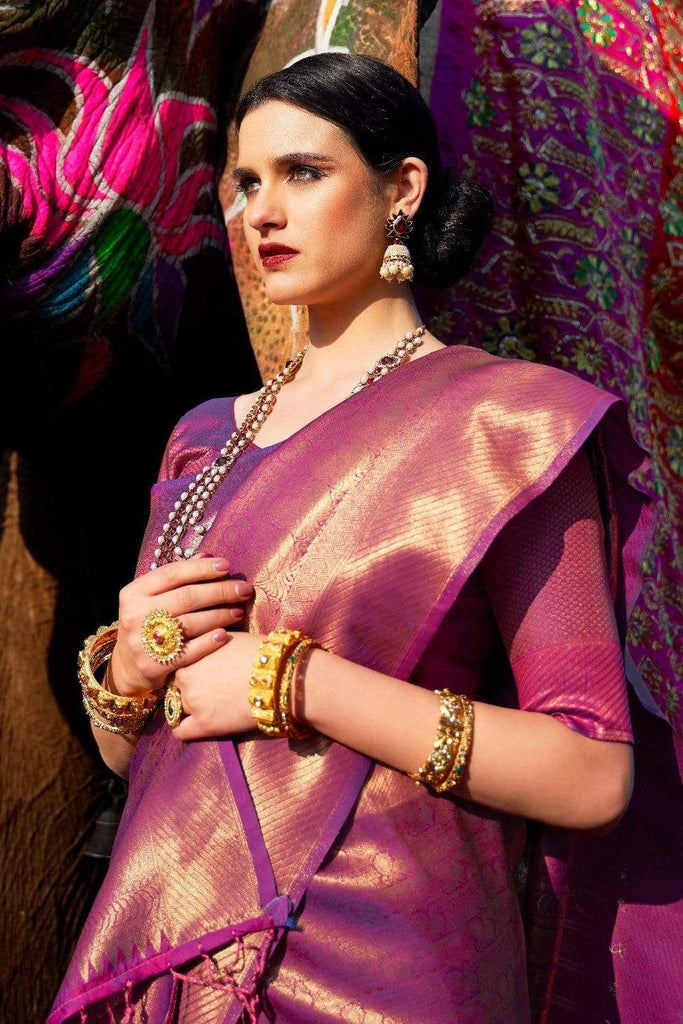 Mesmeric Purple Kanjivaram Silk Saree With Snappy Blouse Piece Bvipul