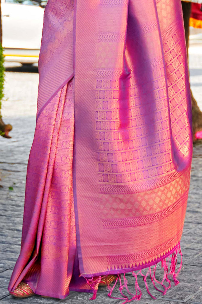 Mesmeric Purple Kanjivaram Silk Saree With Snappy Blouse Piece Bvipul