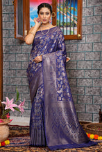 Load image into Gallery viewer, Breathtaking Navy Blue Kanjivaram Silk Saree With Adorable Blouse Piece Bvipul