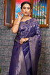 Load image into Gallery viewer, Breathtaking Navy Blue Kanjivaram Silk Saree With Adorable Blouse Piece Bvipul
