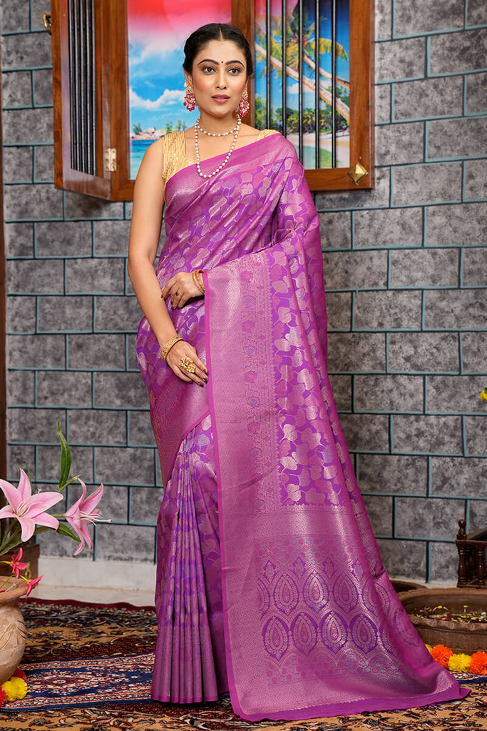 Captivating Purple Kanjivaram Silk Saree With Ravishing Blouse Piece Bvipul