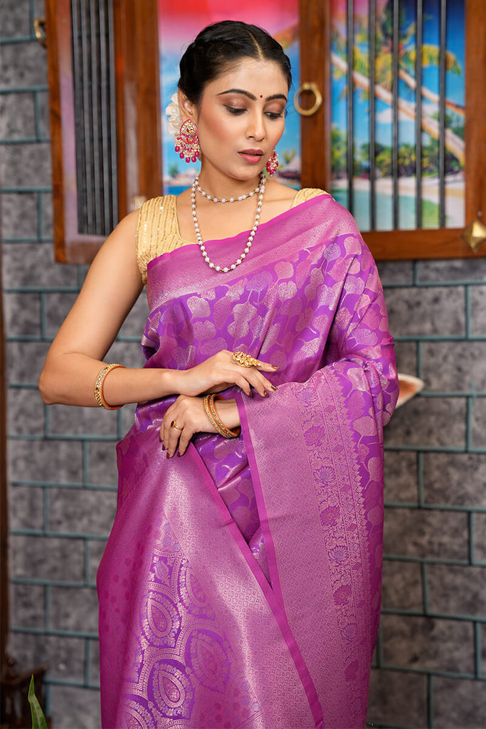 Captivating Purple Kanjivaram Silk Saree With Ravishing Blouse Piece Bvipul