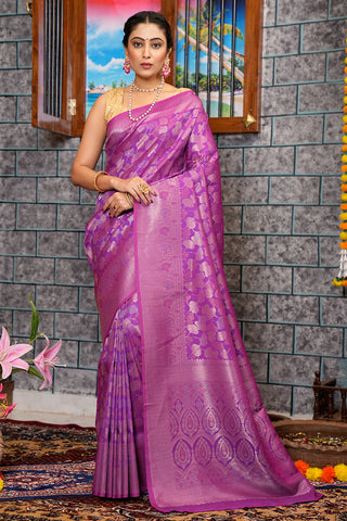Captivating Purple Kanjivaram Silk Saree With Ravishing Blouse Piece Bvipul