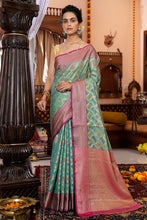 Load image into Gallery viewer, Majesty Firozi Organza Silk Saree With Palimpsest Blouse Piece Bvipul