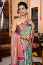 Load image into Gallery viewer, Majesty Firozi Organza Silk Saree With Palimpsest Blouse Piece Bvipul