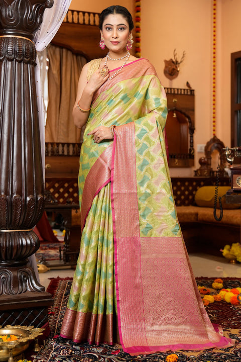Blissful Green Organza Silk Saree With Redolent Blouse Piece Bvipul Main image